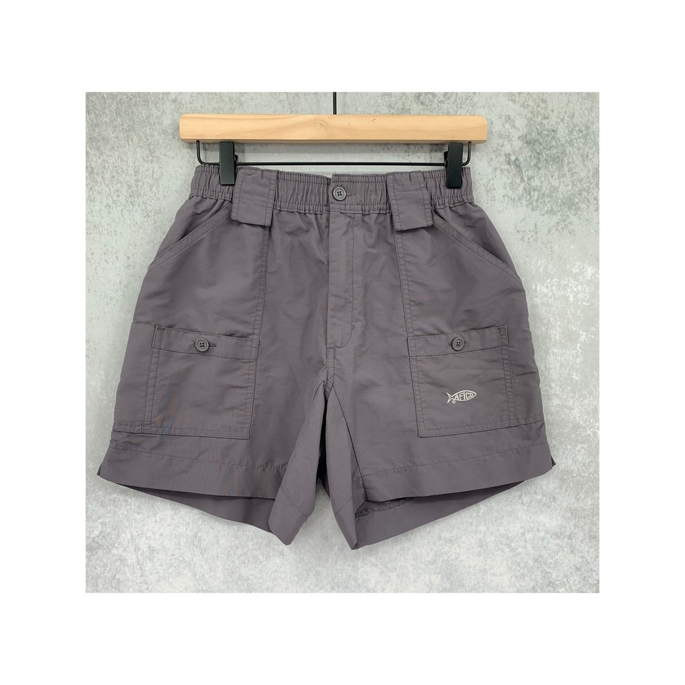 AFTCO Fishing Shorts Mens 28 Gray Purple Nylon Cargo Utility Outdoor 6" Inseam